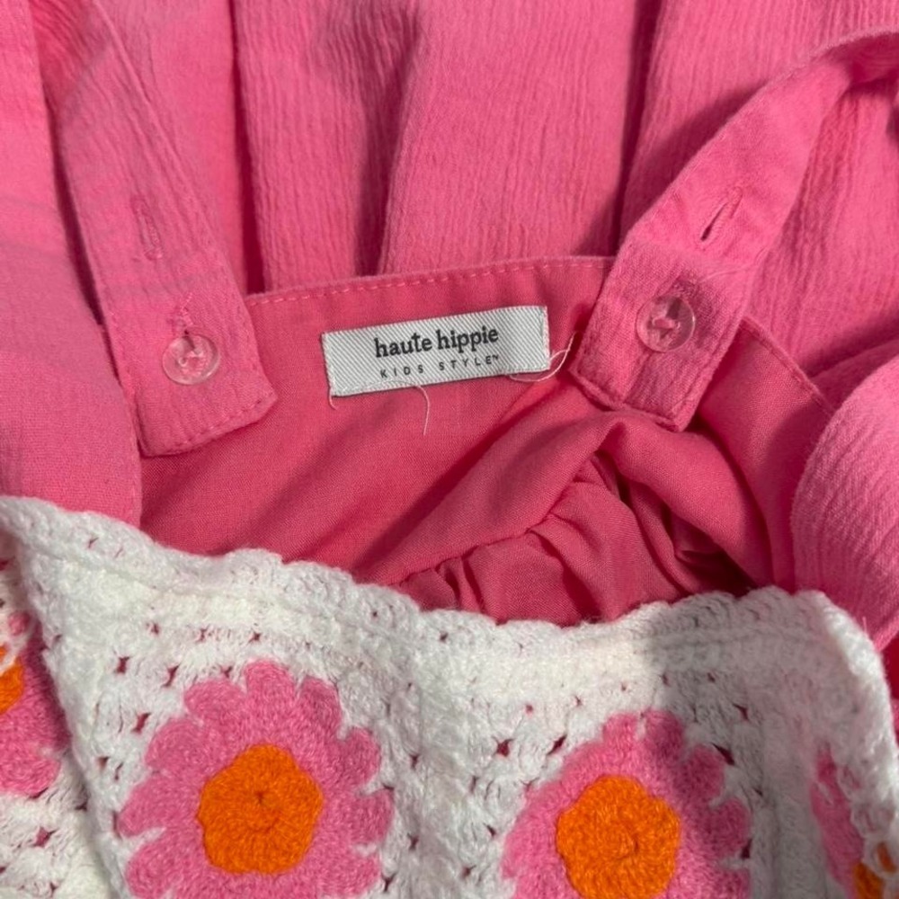 Haute Hippie Kids Style pink babydoll dress with crochet daisy size 4t/5t - Picture 5 of 8